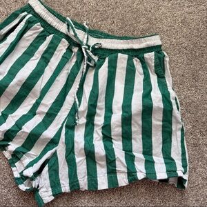 SUNDRY Green and White Striped Drawstring Shorts